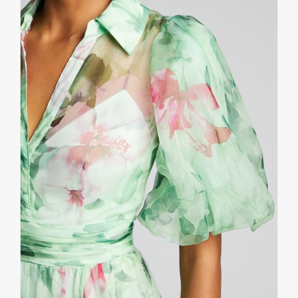 Badgley Mischka Organza Puff-Sleeve Gown - Picture 6 of 7